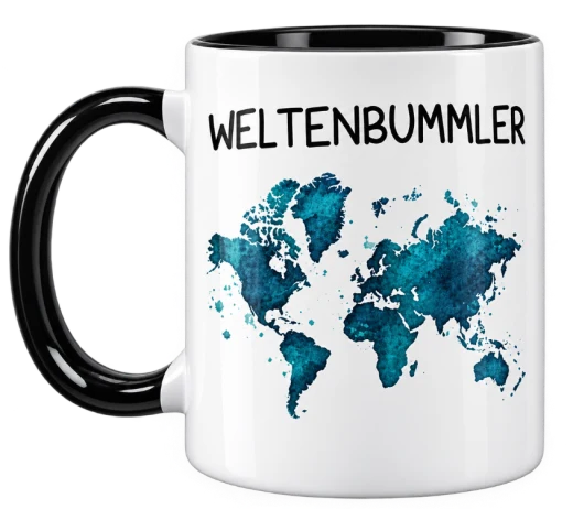 Weltenbummler Kaffeetasse mit Weltkarte